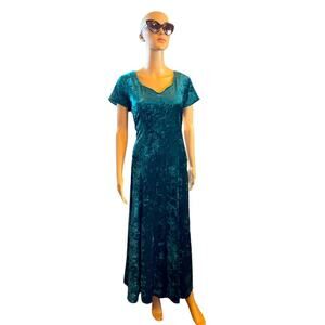 VTG Styleworks Long Dress Womens L Emerald Green Crushed Velvet